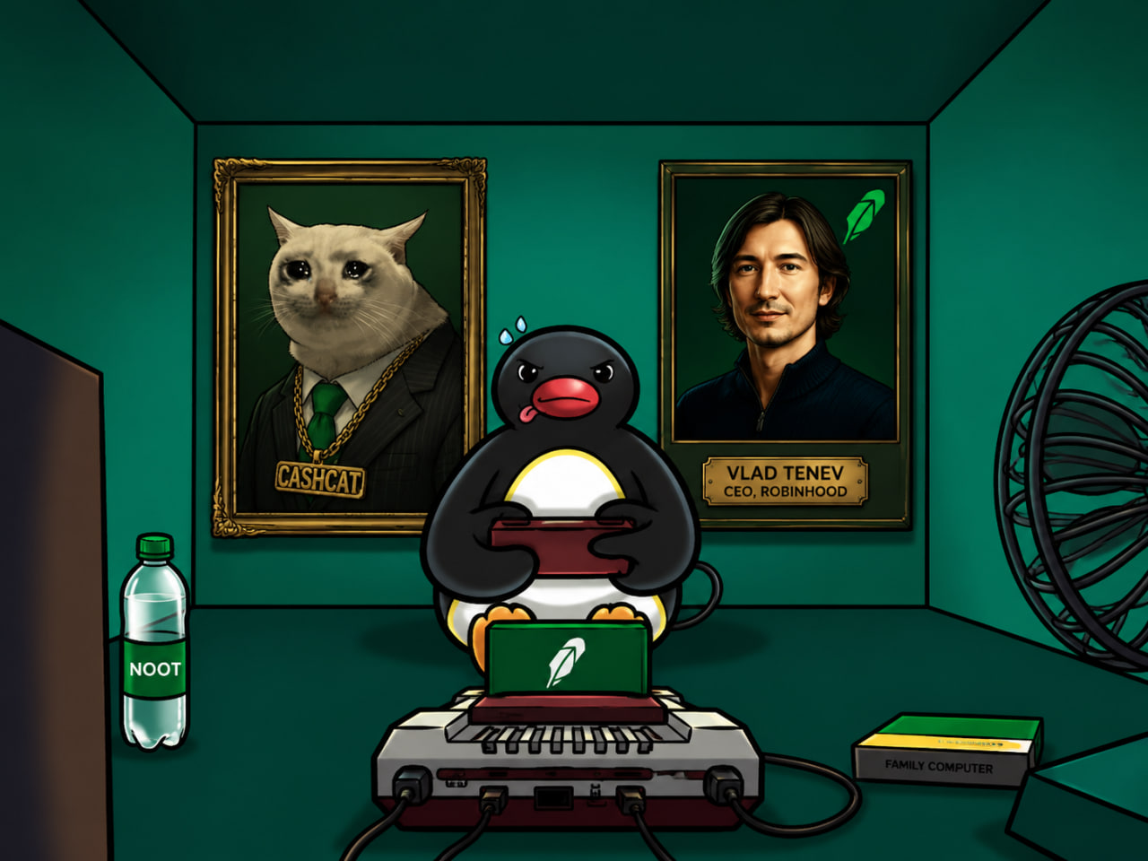 noot gaming under a portrait of vlad tenev