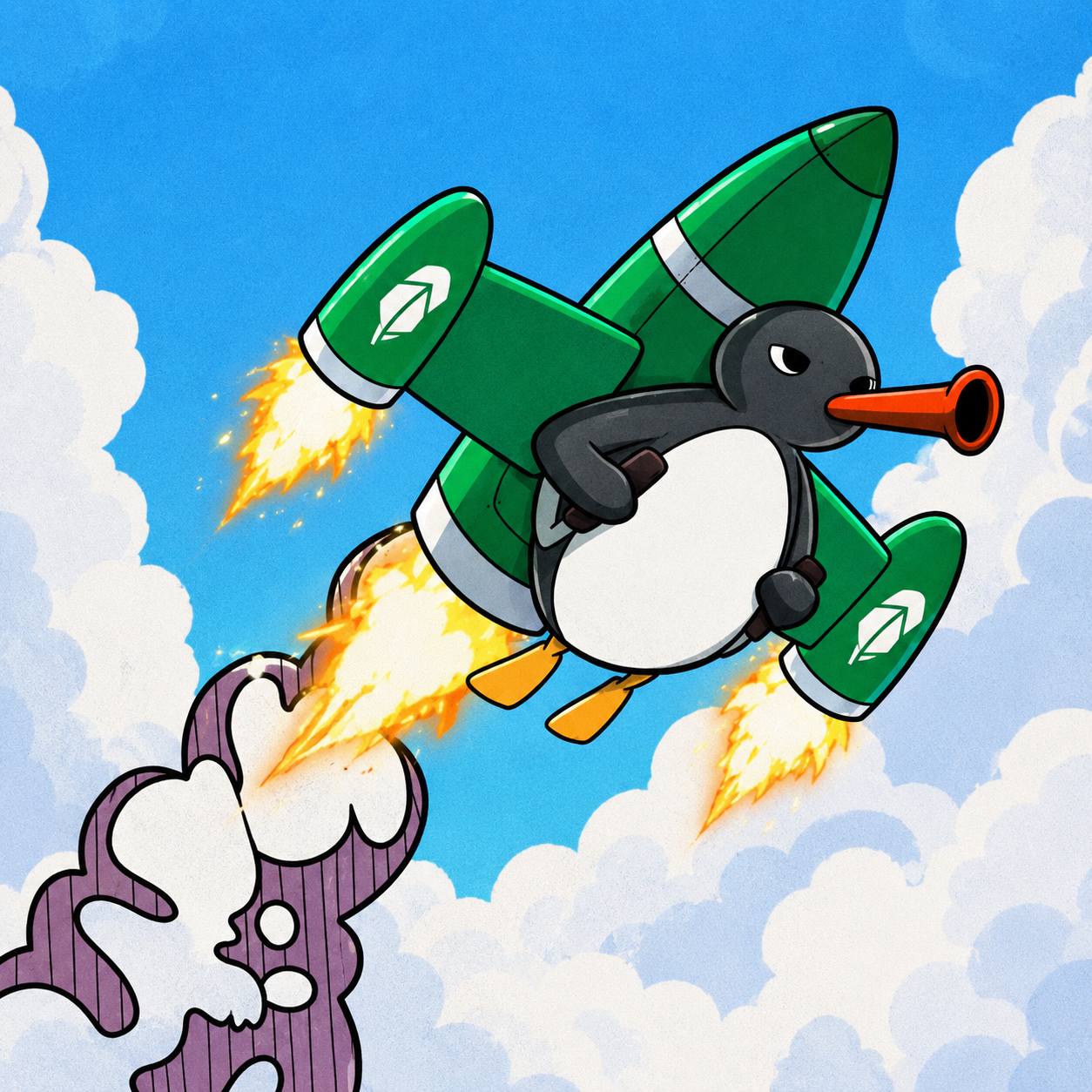 noot strapped to a green rocket
